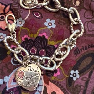 Brighton “Trust Love Journey" Breast Cancer Awareness Heart Charm Bracelet
